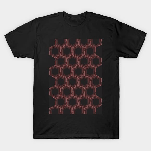 Red Hexagon-Pattern T-Shirt by Mysimplicity.art